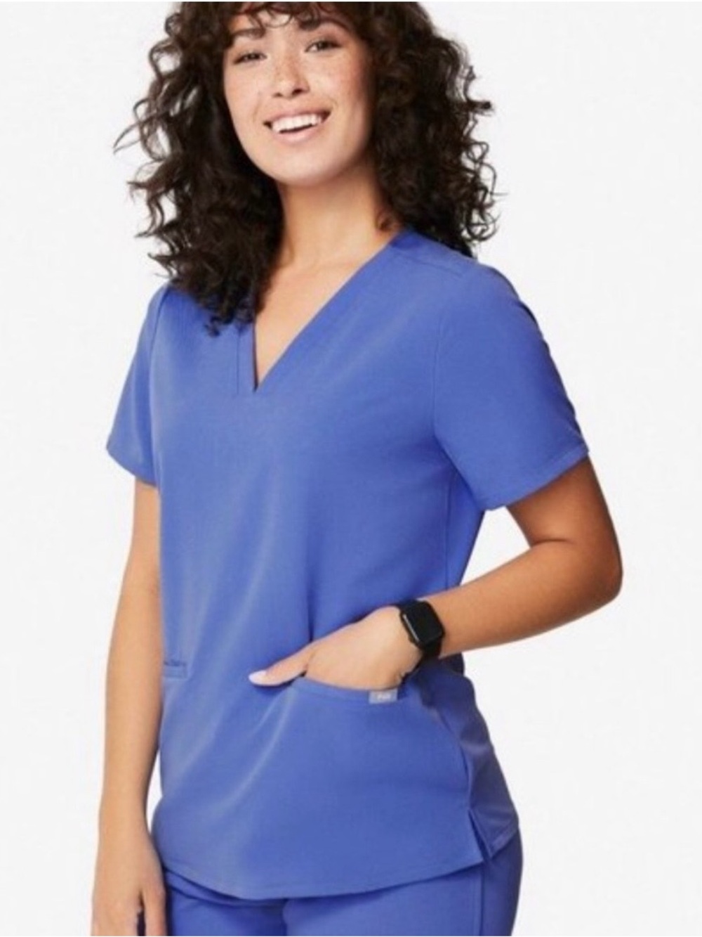Figs Casma Three Pocket Blue Scrub Top Denim Blue Large